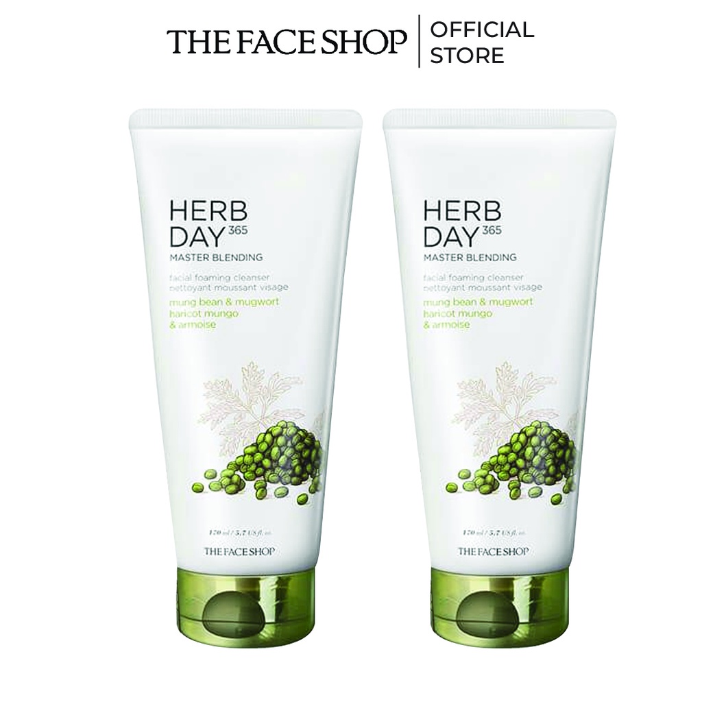 Combo 2 Sữa Rửa Mặt Thefaceshop Herb Day 365 Master Blending Facial Foaming Cleanser Mung Bean & Mugwort 170Mlx2