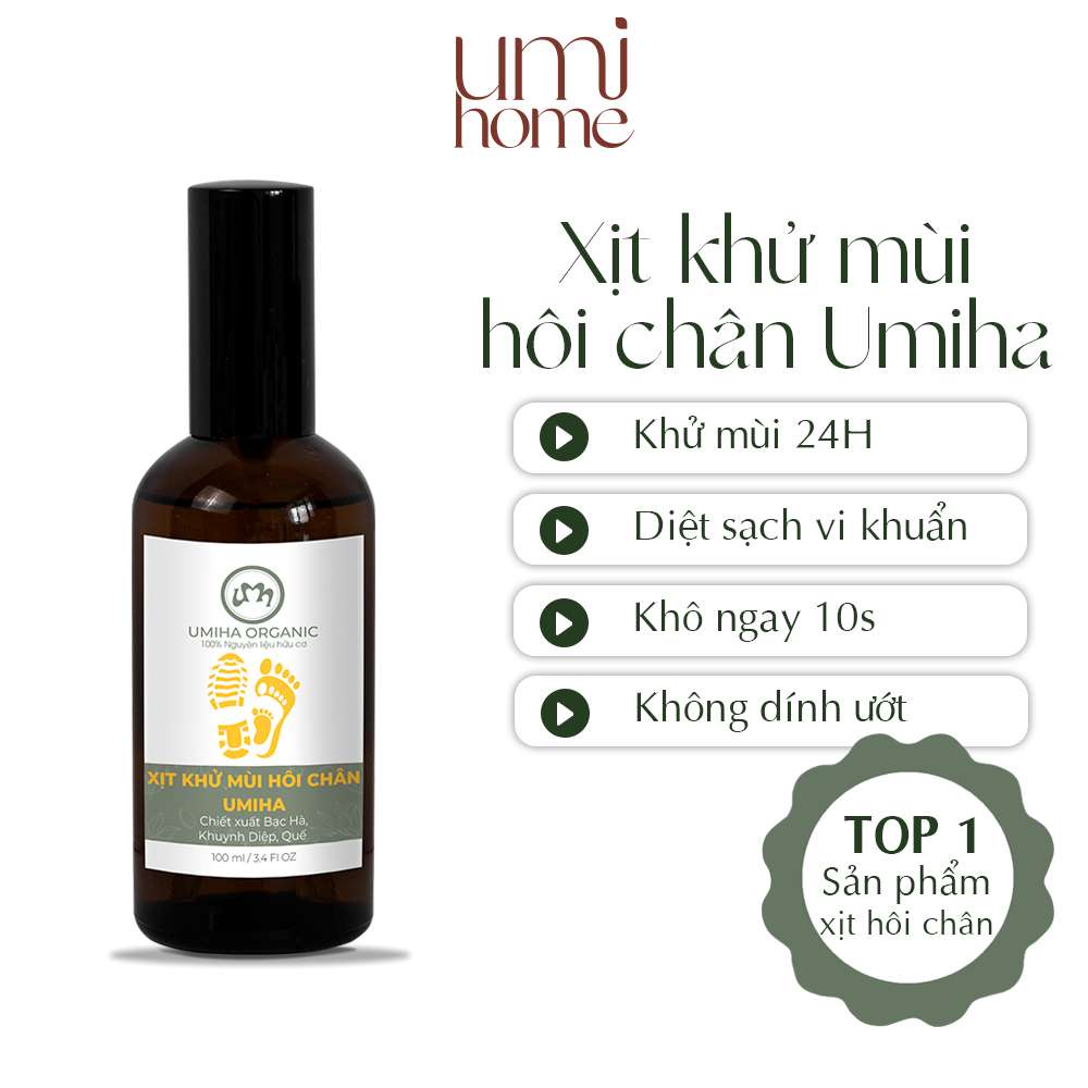 Xịt khử mùi hôi chân và giày UMIHOME hữu cơ 50/100ml hương Bạc Hà thơm mát, loại bỏ mùi giày hiệu quả