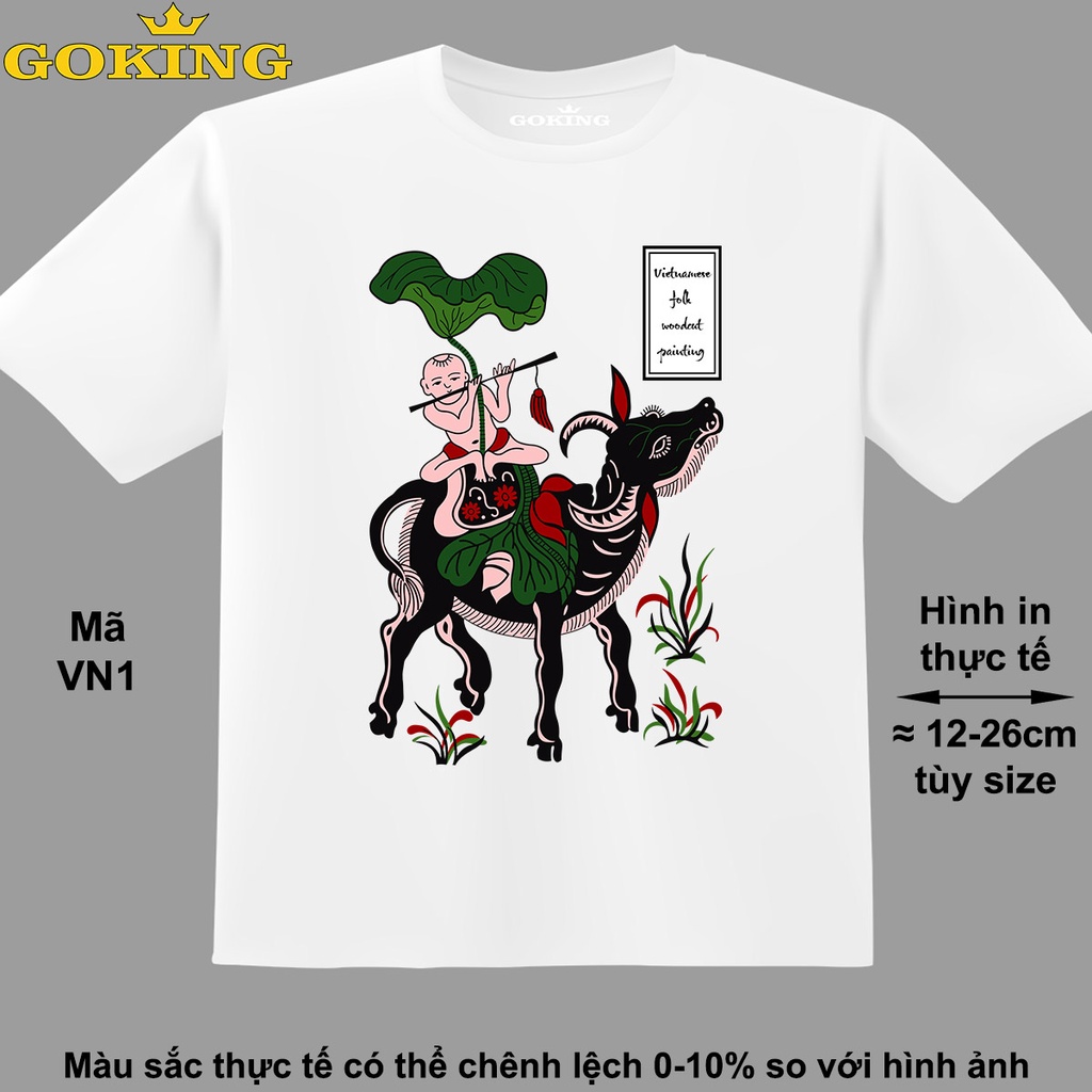 Chăn trâu thổi sáo, mã VN1. Áo thun tranh Đông Hồ Việt Nam. Áo phông thoát nhiệt Goking cho nam nữ, trẻ em, bé trai gái