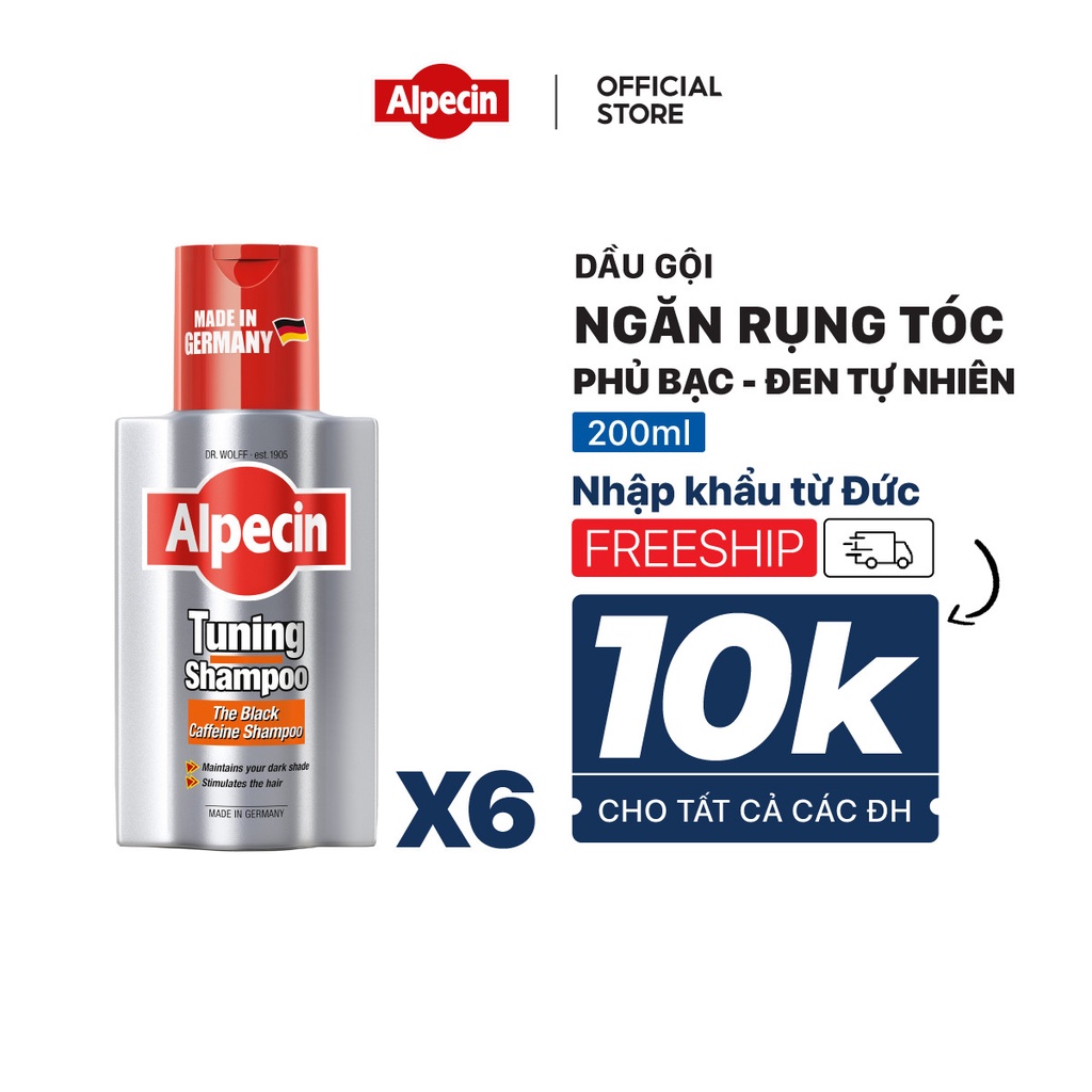 Combo 6 dầu gội phủ bạc Caffeine Alpecin Tuning giúp làm đen tóc tự nhiên, ngăn rụng tóc