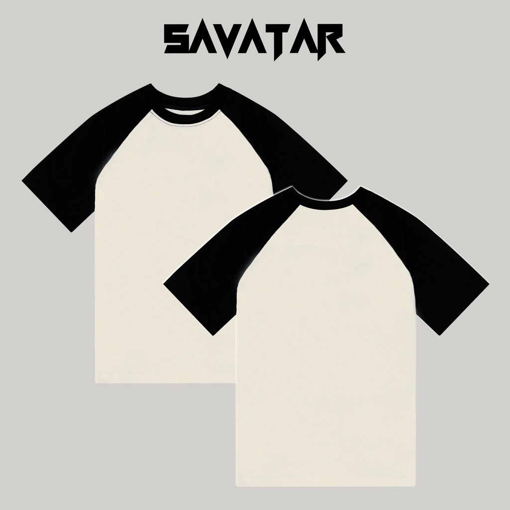 Áo thun raglan cotton hai màu cổ tròn unisex streetstyle tay lỡ nam nữ oversize trơn in theo yêu cầu