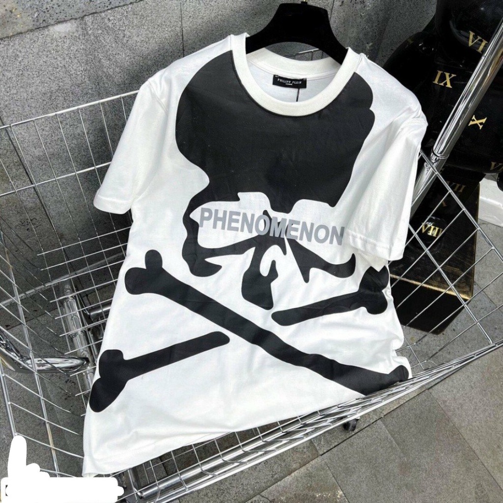 Áo phông nam nữ tay lỡ in hình đầu lâu xương X hai màu đen tráng 3D nổi bật trẻ trung cá tính