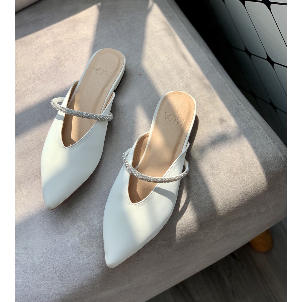 Dép Sục RYCIA Mũi Tim Quai Ngang Đính Đá Cao 2p VNXK