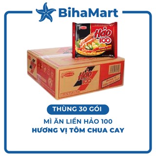   THÙNG 30 GÓI  - ACECOOK - Hảo 100 hương vị Tôm Chua Cay  65g gói  - Mì ăn liền Hảo 100 Tôm Chua Cay ngon Hảo Hảo 