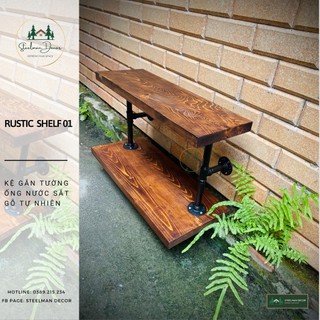 Kệ Gỗ treo Tường - Kệ Ống Nước Sắt, Giá Sách, Kệ Đồ Nhà tắm Cổ Điển, rustic Vintage Industrial Decor Homestay