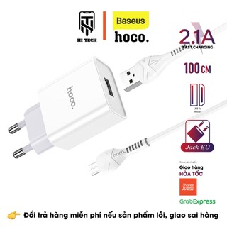 Bộ sạc micro hoco c81a, sạc nhanh 2.1a đầu ra usb đơn kèm theo cáp cho thiết bị micro, phích cắm tiêu chuẩn eu cáp 1m.