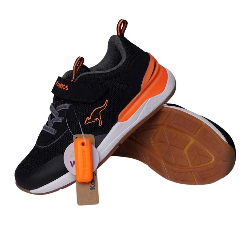 Giày quai dán trẻ em KangaRoos xuất Âu- Đen viền cam