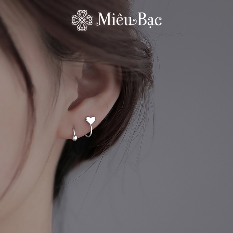 Bông tai bạc nữ Miêu Bạc khuyên tai trái tim xoắn cá tính chất liệu bạc S925 thời trang phụ kiện trang sức B400331