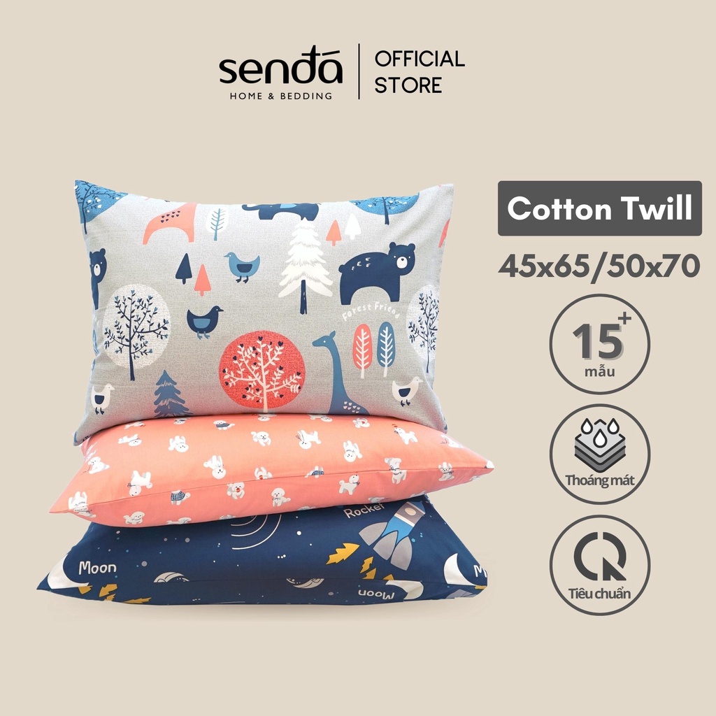 Vỏ gối Cotton Twill 40s 50x70 45x65 cm Sen Đá Home Bedding họa tiết cho bé, bao áo gối nằm cotton thô lụa cao cấp