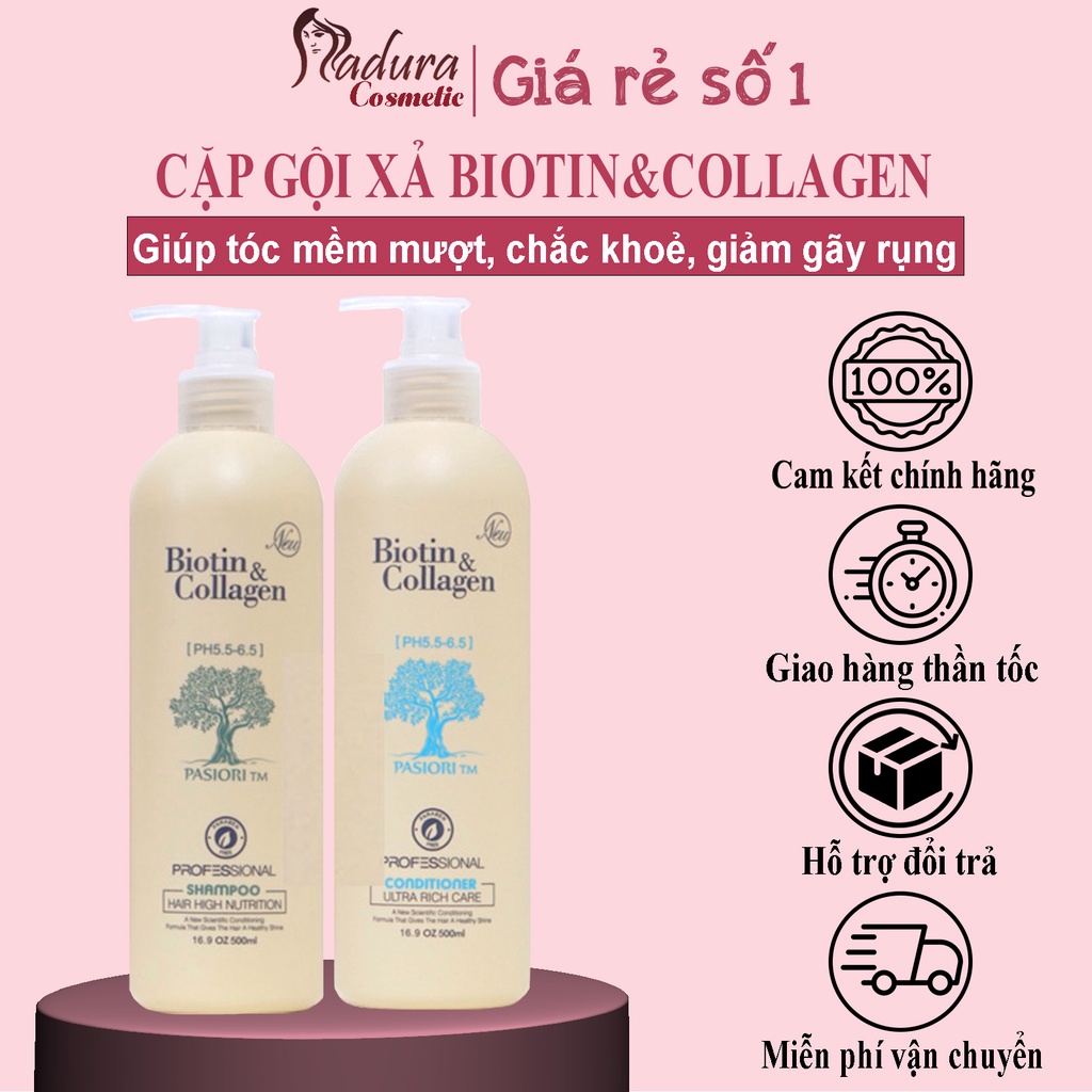 Cặp Gội Xả Biotin Collagen 1000ml | Giảm Rụng Tóc, Phục Hồi Tóc Khô Xơ