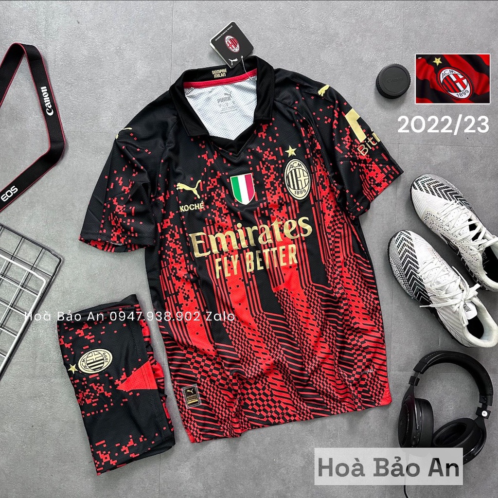 [Rẻ Vô Địch] Set bộ quần áo bóng đá hàng nhập thái clb Ac milan màu Đỏ Đen 2023-24