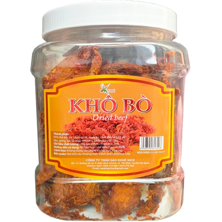 Khô bò miếng mềm cay vị đậm đà thơm ngon - Hũ 500g SK FOOD