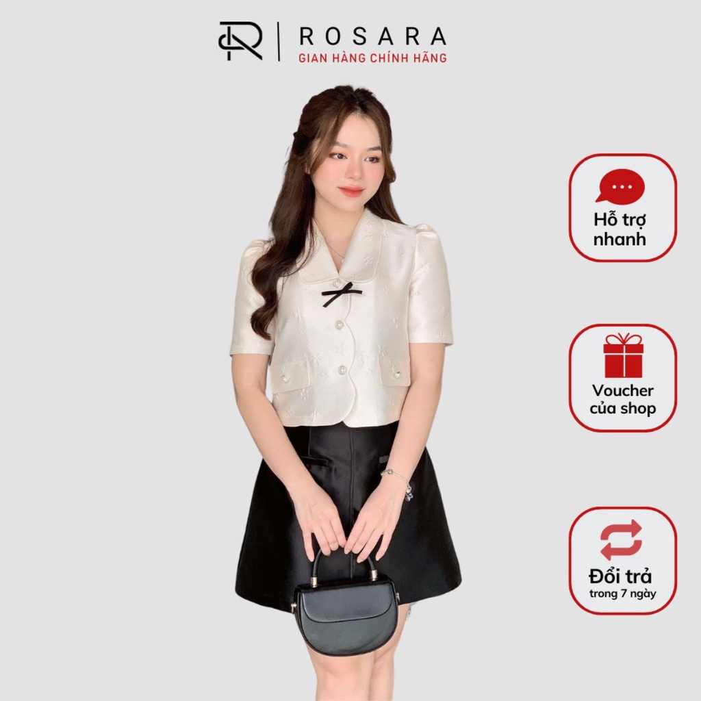Áo Sơ Mi Trắng Be Tafta Ngắn Tay Đính Nơ Thời Trang Nữ Rosara SM62