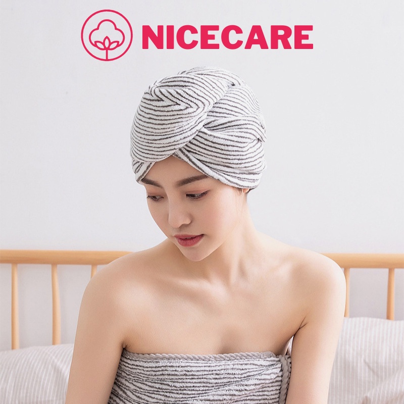 Mũ Tắm Mũ Lau Tóc Sợi Tre Chính Hãng NICECARE Cao Cấp - Khăn Lau Tóc Khăn Gội Đầu Thấm Hút Tốt, Tiện Lợi (20x60cm)