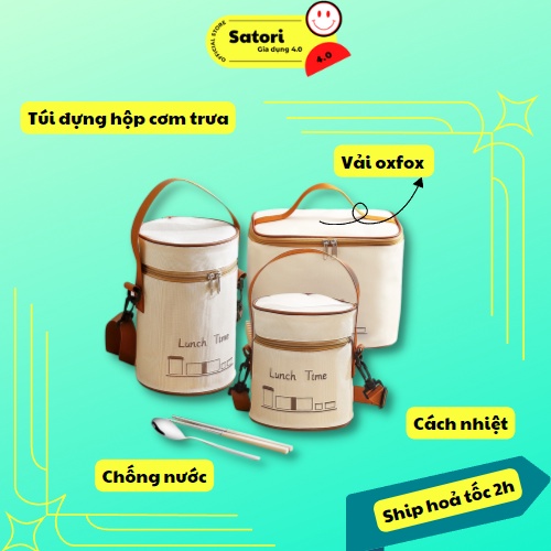 Túi giữ nhiệt đựng hộp cơm tròn phong cách Nhật Bản siêu xinh xăn tiện lợi thích hợp đựng hộp cơm tròn