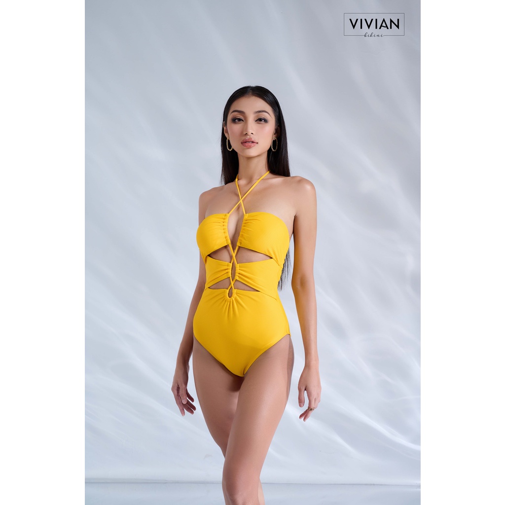 Đồ bơi nữ cao cấp 𝐕𝐈𝐕𝐈𝐀𝐍 dạng một mảnh phối từng mảnh cách điệu - Vàng - VS185_YL