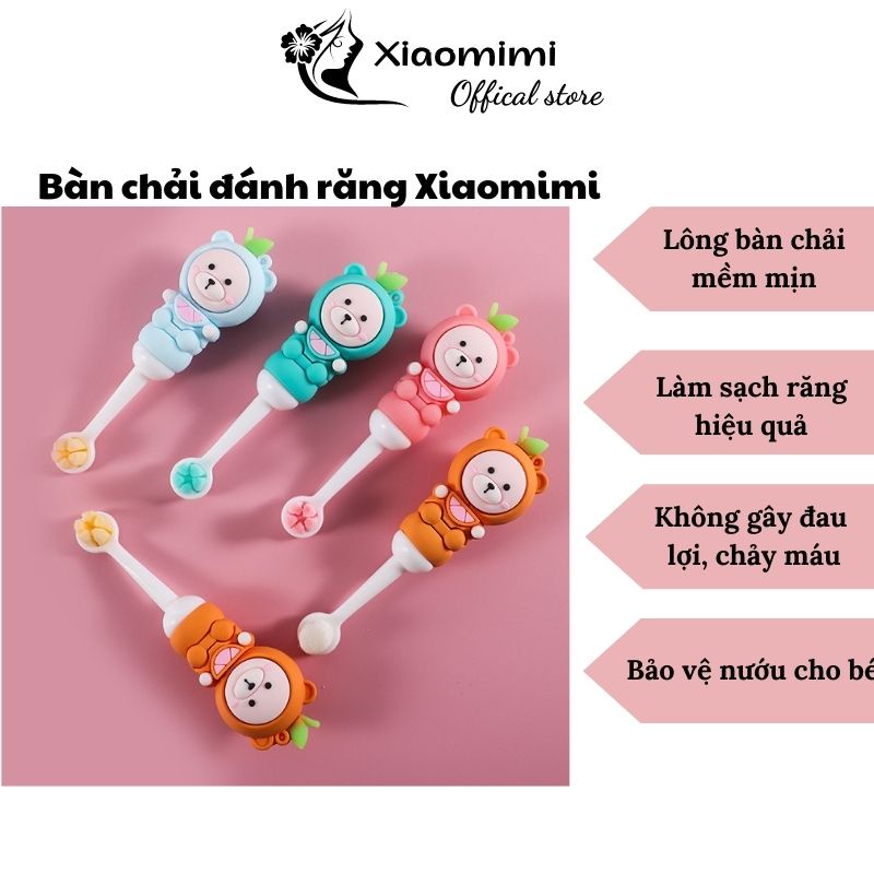 Bàn chải đánh răng cho bé không gây đau lợi lông tơ mềm hình gấu tay cầm silicon Xiaomimi D1.130.TR
