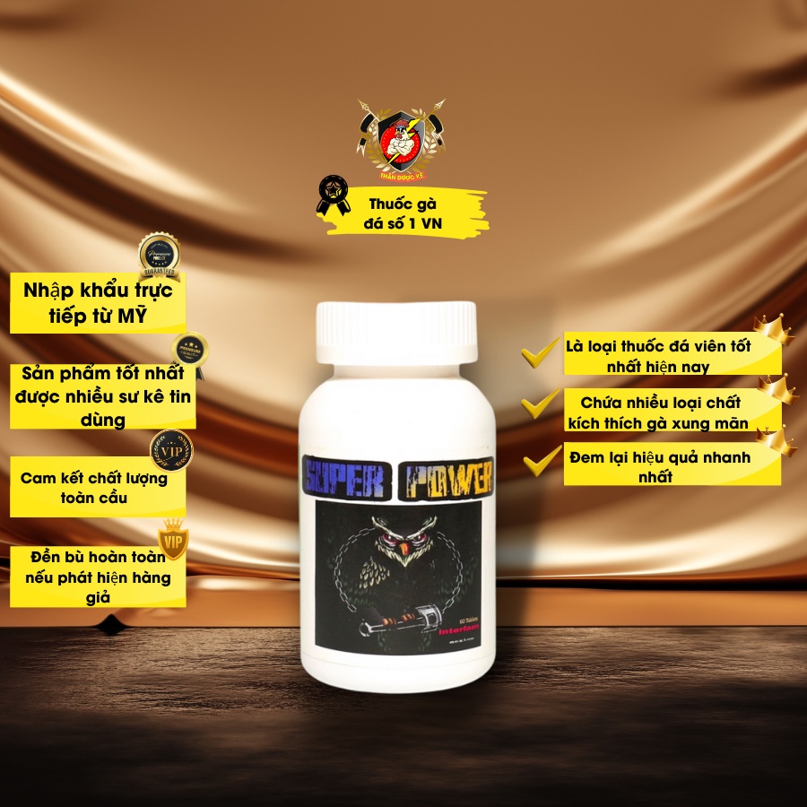 Nuôi gà đá,thuốc gà đá SUPER POWER, kích tăng bo, kích lực cho gà, hừng xung 1 hủ/ 60 viên
