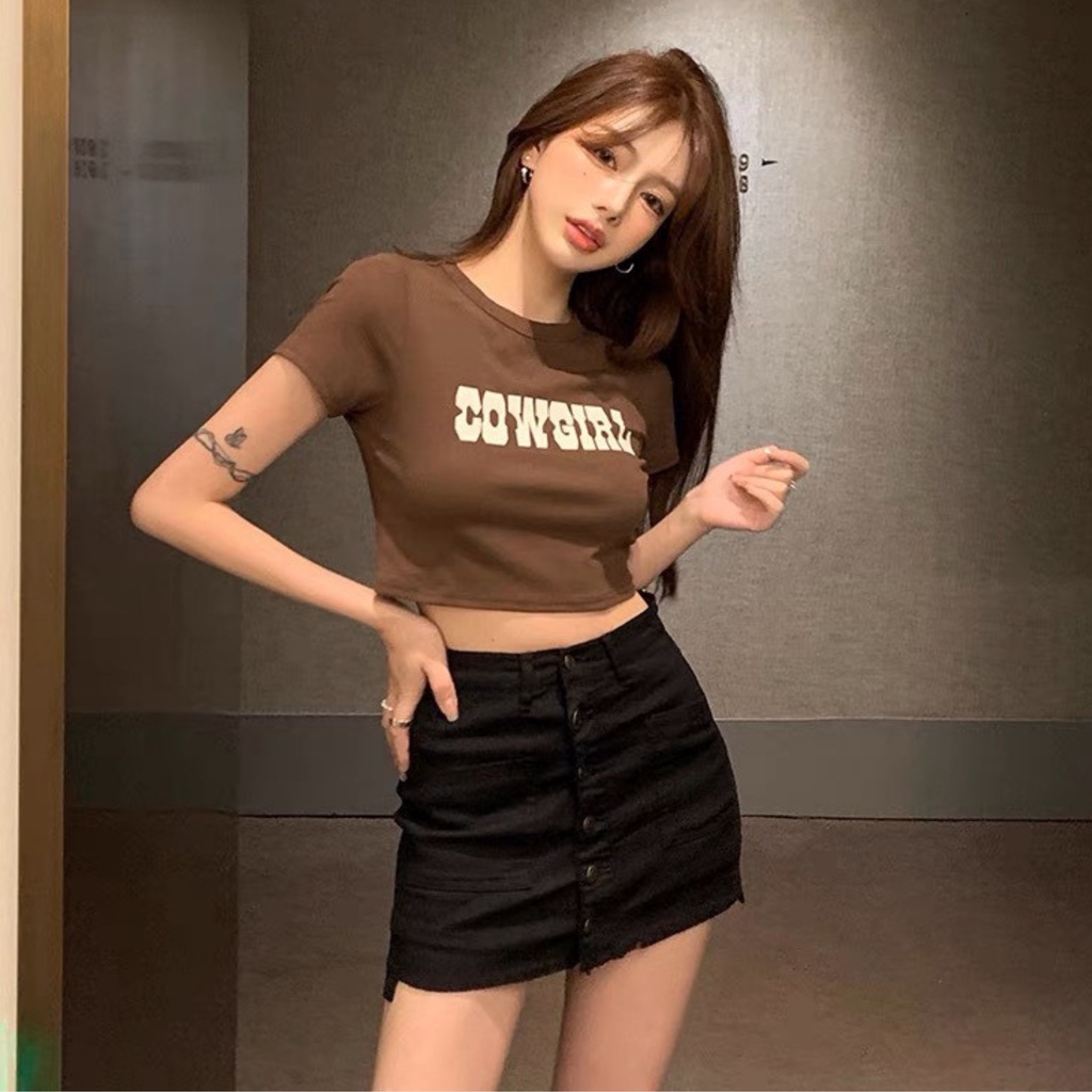 Áo Croptop Cổ Tròn Tay Ngắn RYSO FASHION Chất Borip Dày Dặn Co Giản Mềm Mát Loại 1 Kiểu In Hình Họa Tiết