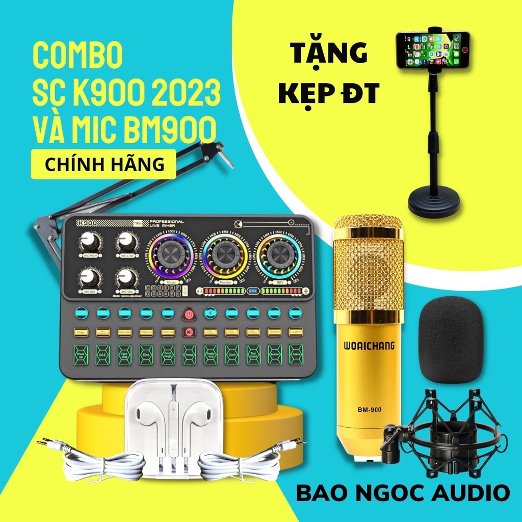 Mic Thu Âm | Micro Livestream Sound Card K900 & Mic BM900 Chính Hãng, Thu Âm Hát Livestream Điện Thoại Chuyên Nghiệp