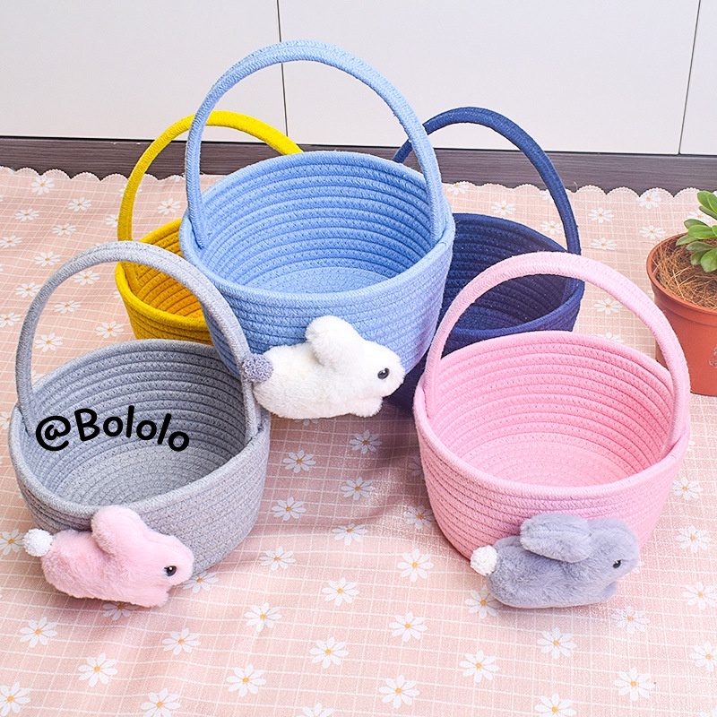 Bololo Giỏ Đựng Đồ Bằng Dây cotton Bện Hình Thỏ Mặt Trăng Một Tuổi