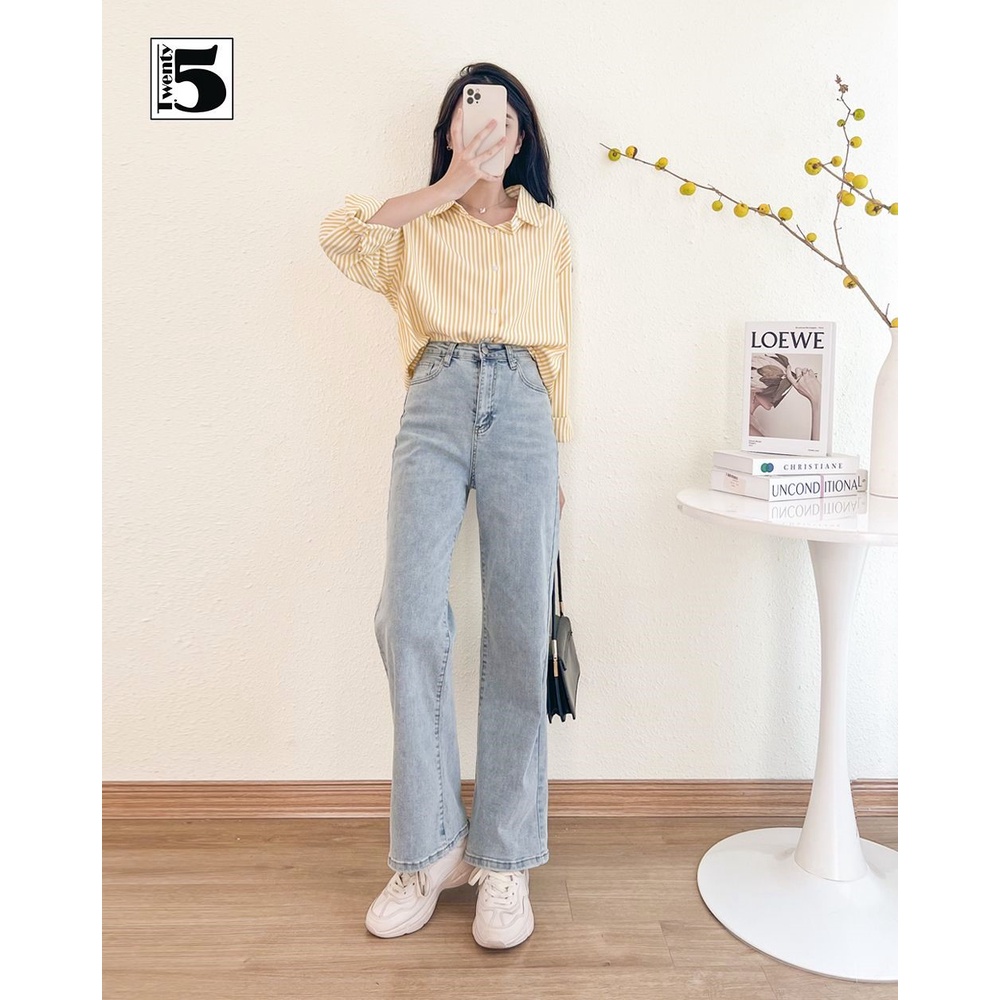 Quần jeans nữ ống suông rộng dài vải mềm co dãn Twentyfive 4070