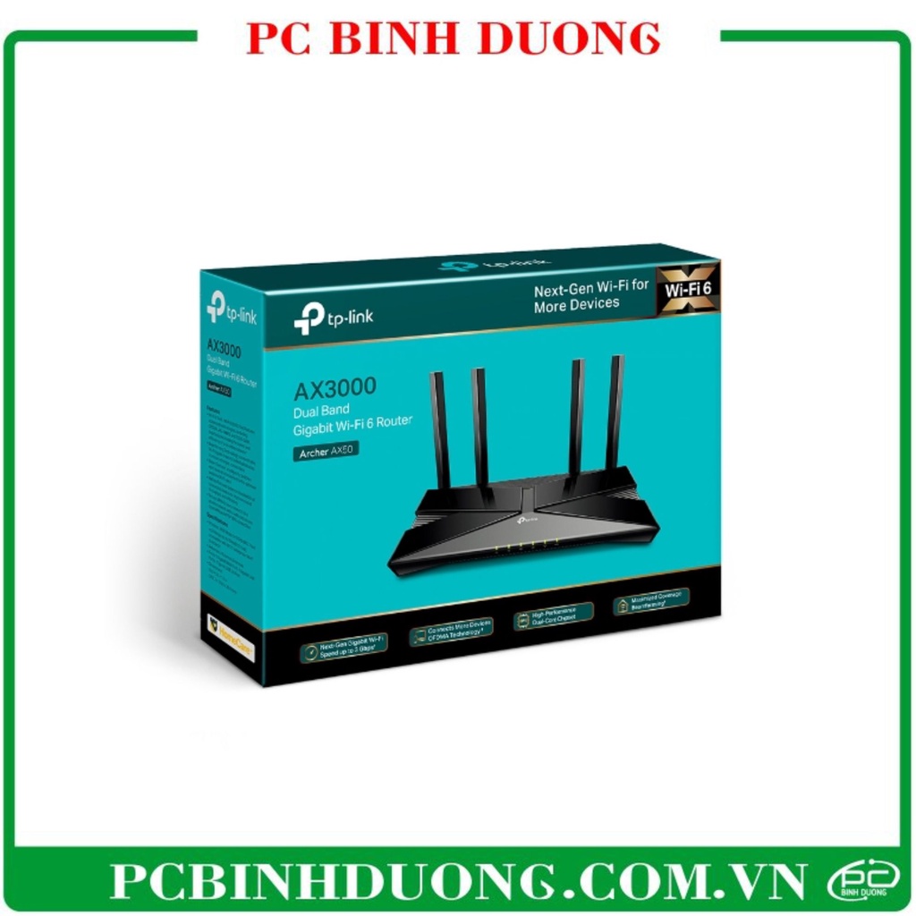 Thiết bị phát Router Wi-Fi tplink Băng Tần Kép AX3000 Archer AX50