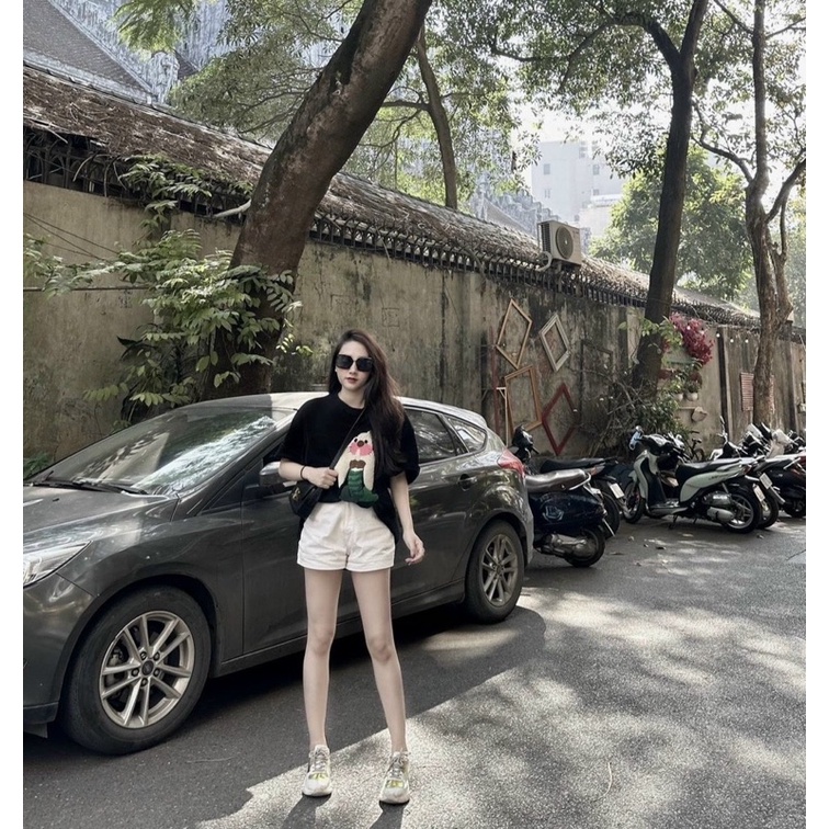 SET QUẦN SHORT KAKI TRẮNG ÁO IN