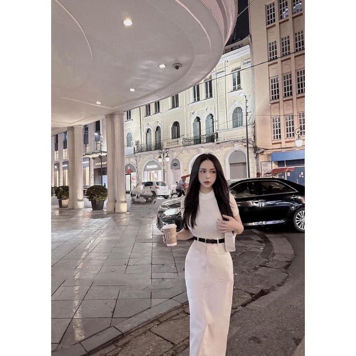 Set Áo Thun Mix Chân Váy Midi Dáng Dài, Tặng kèm Thắt Lưng Siêu Hot