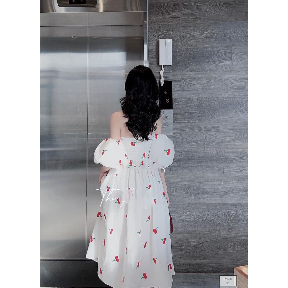 Đầm Maxi Hoa Nhí Trễ Vai Tay Phồng Có Mút, Váy Trễ Vai Hoa Nhí Dáng Dài