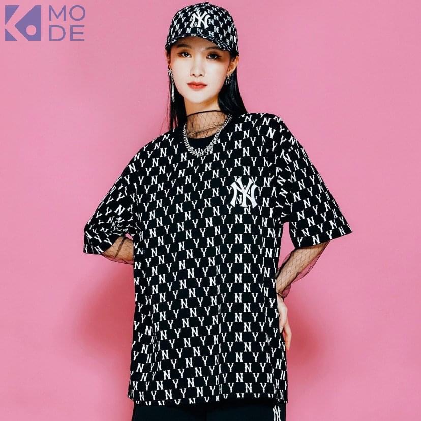Áo thun tay lỡ MLB NY in Monogram phông Unisex nam nữ Cotton oversize form rộng