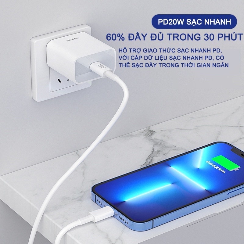 Bộ Củ Cáp Sạc Nhanh PD 20W Usb C-L Cam Kết Sạc Nhanh