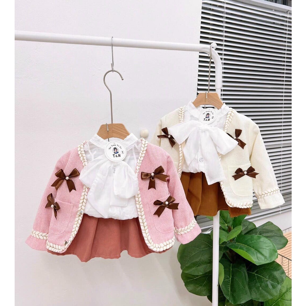 Set Dạ Tweet 3 chi tiết tiểu thư xinh cho bé gái sang chảnh