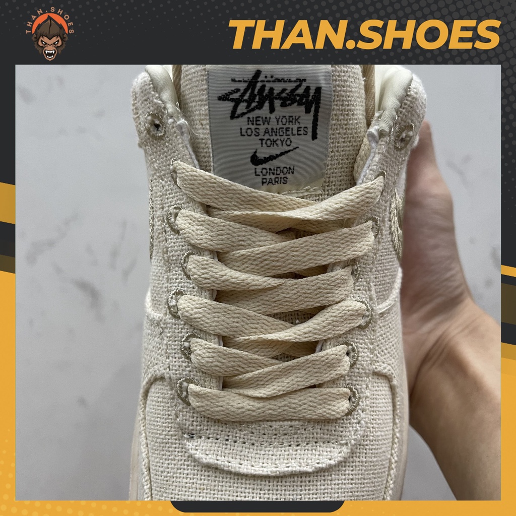 Giày Air Force 1 Low Stussy Fossil, AF1 Vải Canvas - Than.Shoes