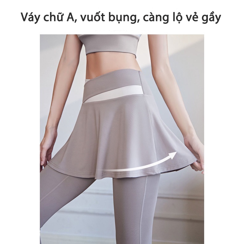 Váy Quần Legging Lưng Cao Co Giãn Nhanh Khô Thoáng Khí Màu Sắc Tương Phản Thời Trang Tập Yoga
