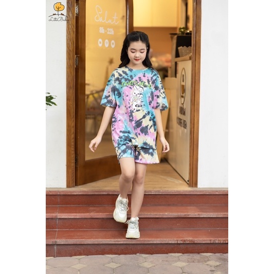 Bộ vải loang Bé gái ngắn tay size đại 8 tuổi, 10 tuổi, 12 tuổi, 14 tuổi, 16 tuổi