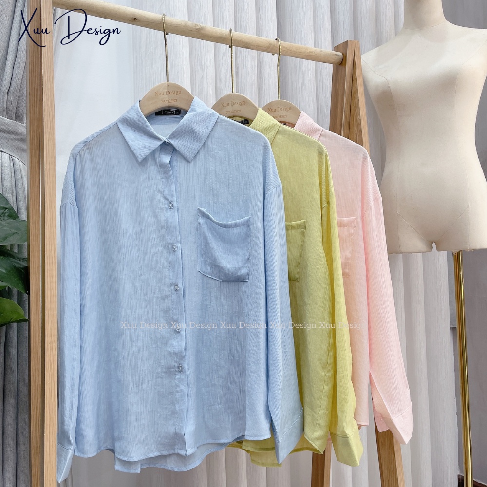 Áo sơ mi nữ dài tay dáng rộng có túi ngực chất liệu mát dễ phối đồ Xuu Design-SP38