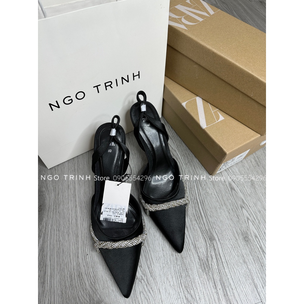 Giày cao gót Za.ra, cao 9cm. Mũi nhọn, đính đá sáng lấp lánh