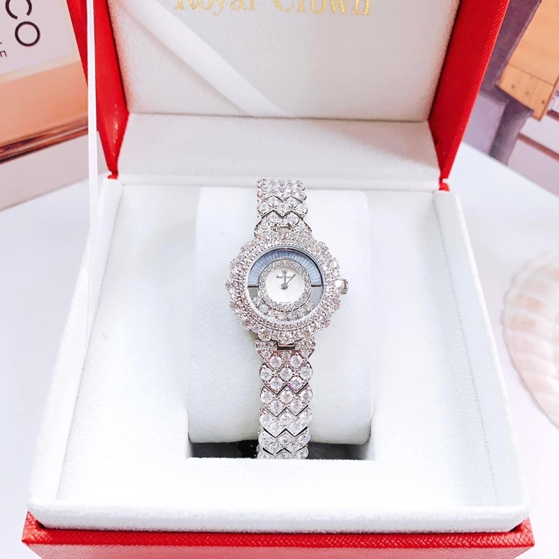 Đồng hồ nữ Royal Crown 4660 chính hãng mặt tròn đính đá dây full đá siz 30mm