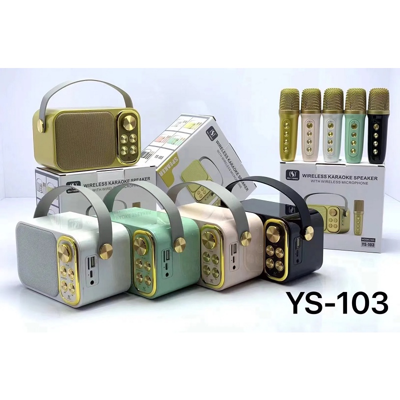 Loa karaoke YS-103 có 1 micro không dây kết nối Bluetooth Thẻ nhớ TF USB cổng AUX 3.5 nhỏ gọn âm thanh chất lượng