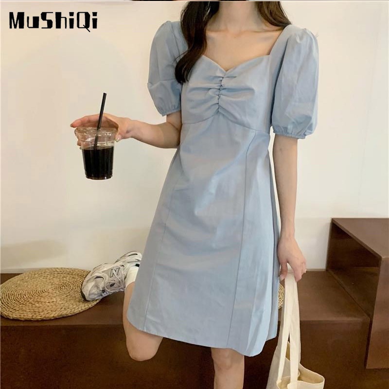 Đầm Đen Tay Phồng Ôm Eo Phong Cách Pháp Cổ Điển Thời Trang Mùa Hè Cho Nữ