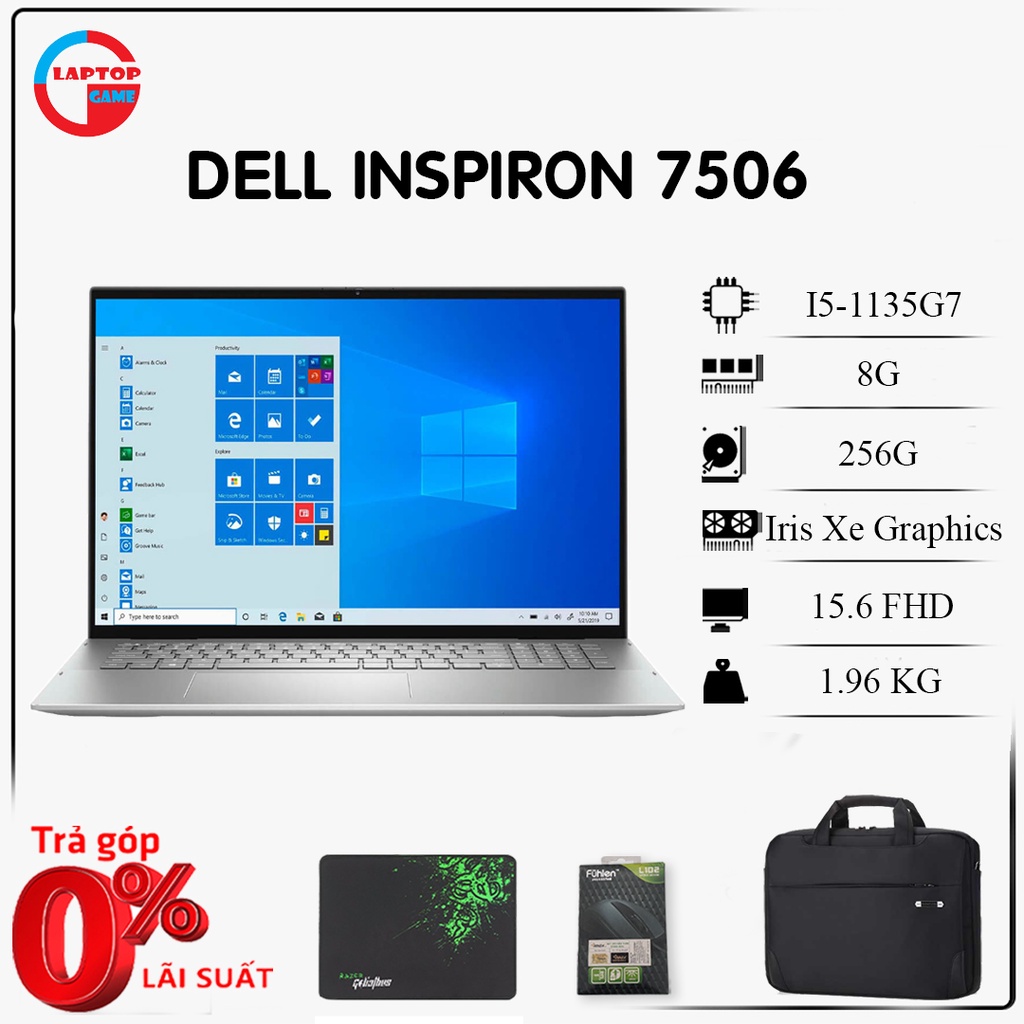 Dell Inspiron 7506 Gen 11th Core i5 1135G7, RAM 8GB, SSD 256GB, 15.6 FHD Không cảm ứng