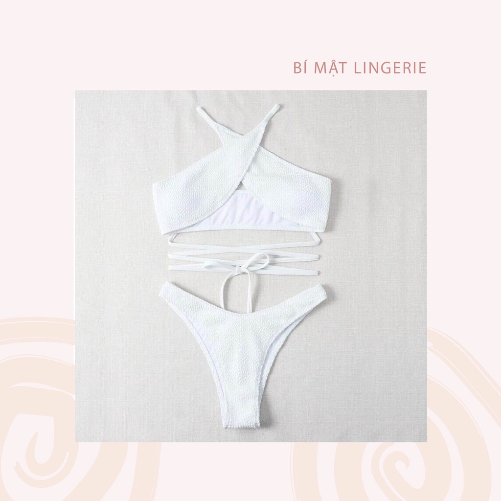 Bikini đồ bơi 2 mảnh thun nhún buộc dây chéo nhấn eo nhiều màu sắc tôn da ảnh thật hot trend 2023