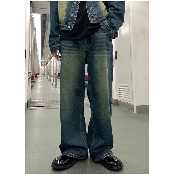 Quần jean baggy wash phong cách retro cho nam và nữ
