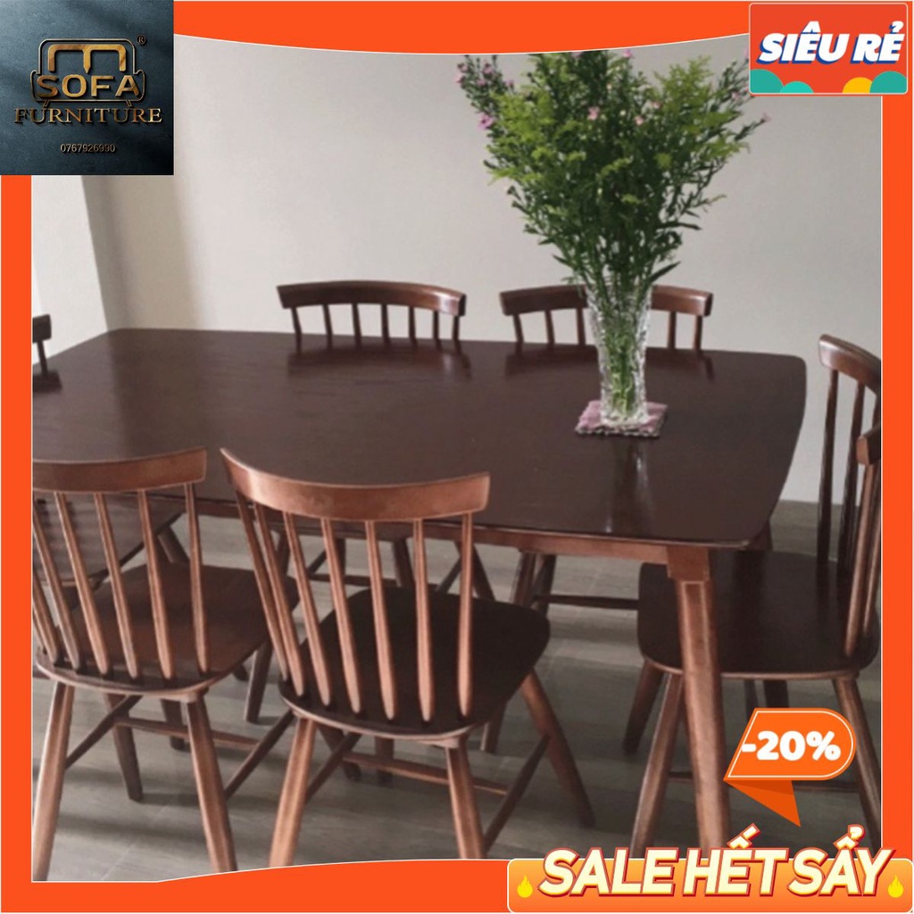 Bàn ghế ăn song tiện gỗ tự nhiên, bàn ăn cơm nâu đỏ, hàng nhập khẩu 100% chính hãng - bảo hành 12 tháng