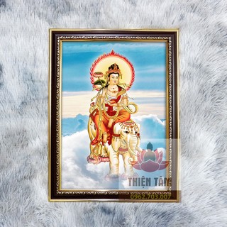 Tranh Phổ Hiền Bồ Tát 36x48cm bằng vải phủ bóng khung composite xịn xò