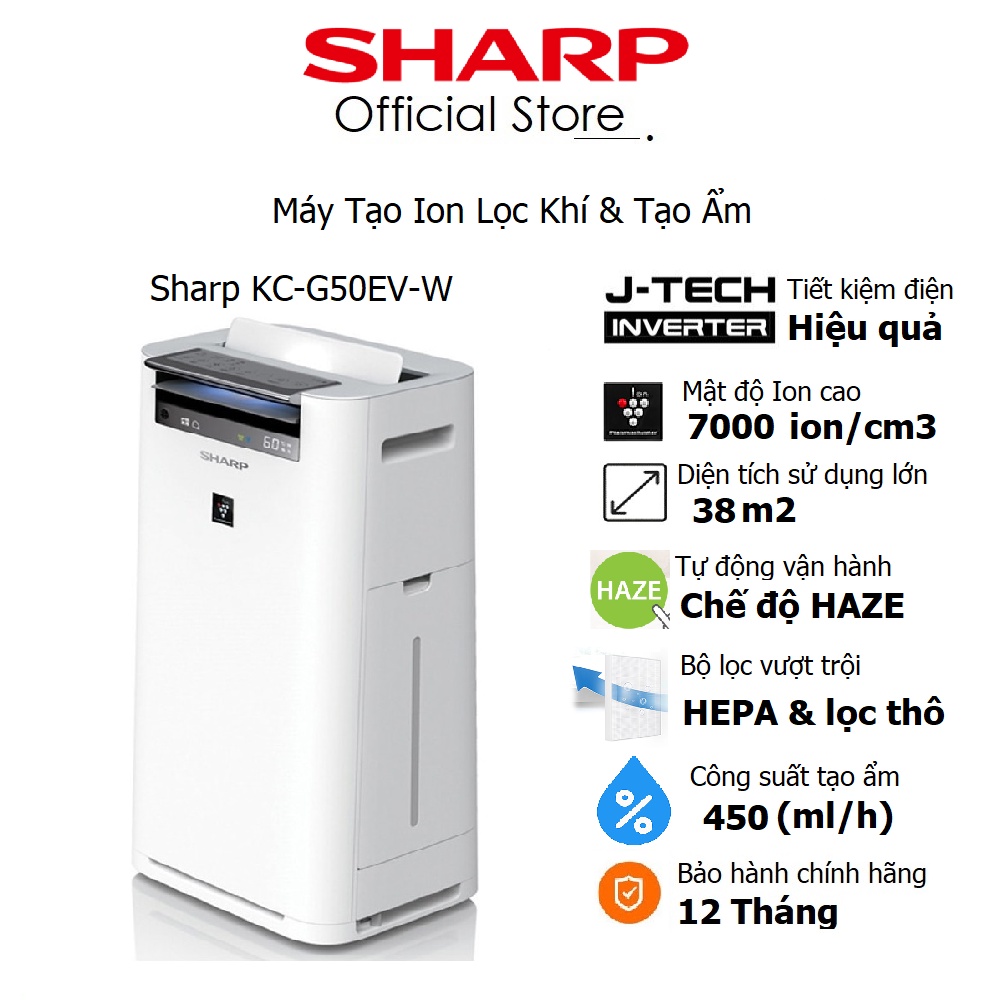 Máy lọc không khí tạo ẩm Sharp KC-G50EV-W - Bảo hành chính hãng 12 Tháng