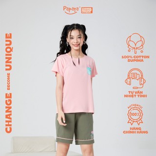 Set bộ mặc nhà bộ ngủ cộc cotton thương hiệu Papaya dễ thương cho bé gái size từ 11-15 Tuổi