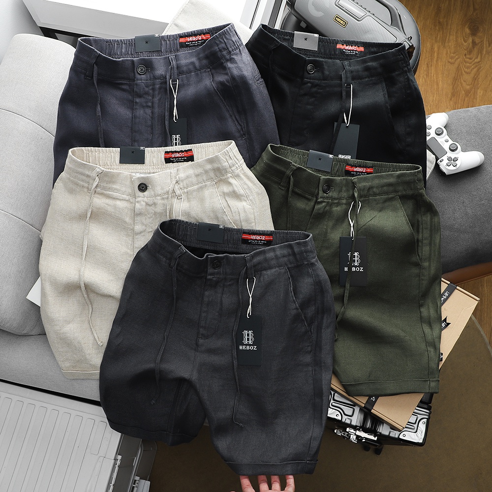 Quần short nam chất vải linen cao cấp lưng thun có dây rút Ss23 Heboz 5M - 00001438