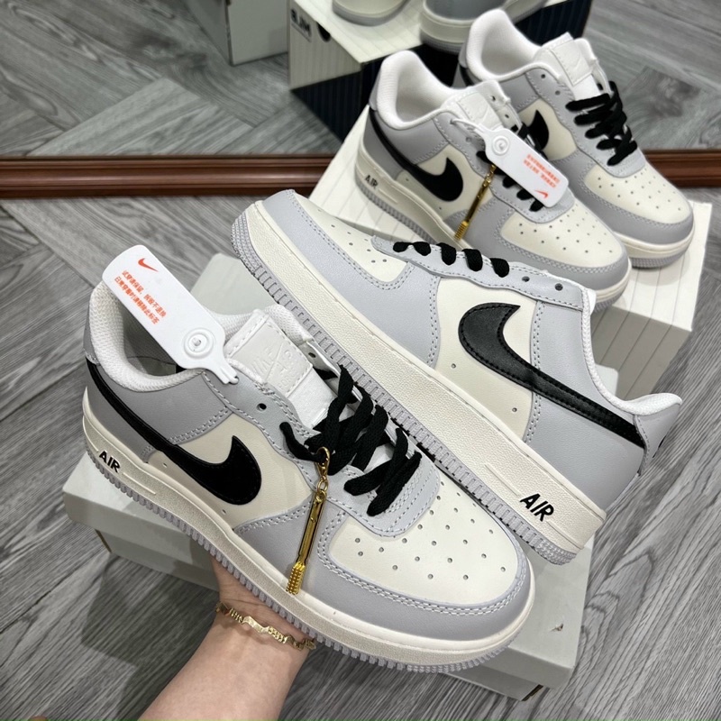 GIÀY THỂ THAO SNEAKER AF1 BÀN CHẢI VÀNG,  AF1 KEM XÁM VỆT ĐEN MẪU MỚI BẢN CAO CẤP NAM NỮ
